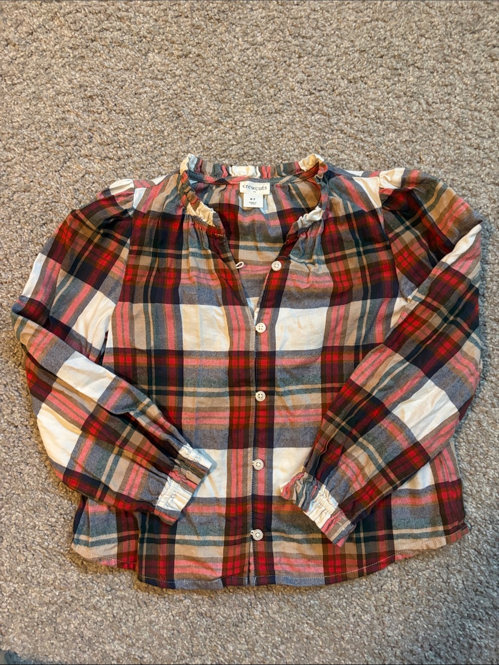 Crewcuts Girls Plaid Button-Front Shirt - Red, White & Black 6/7